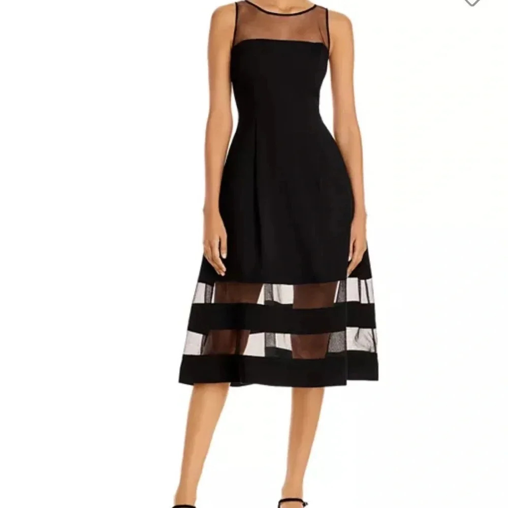 Authentic Aidan Mattox Fit and Flare Black Mesh-Panel Party Dress size 4